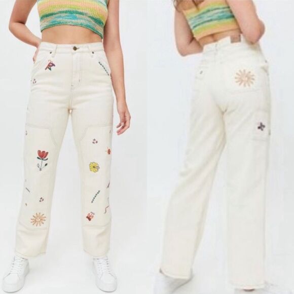 BDG Denim - BDG‎ High-Waisted Carpenter Jean Embroidered Ecru Sz 32